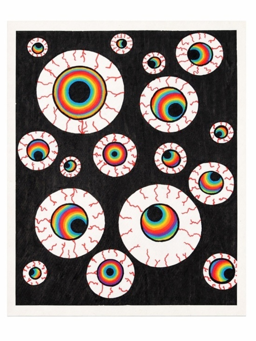 Rainbow Frenzy Painting Original Art Psychedelic Eye Wall Decor Gothic Alt Trip